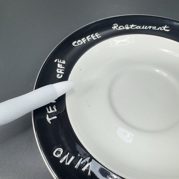 Pier 1 ENGLAND ANGLETERRE Ceramic Teacup And Saucer Set Vino Coffee Black White - Picture 6 of 15